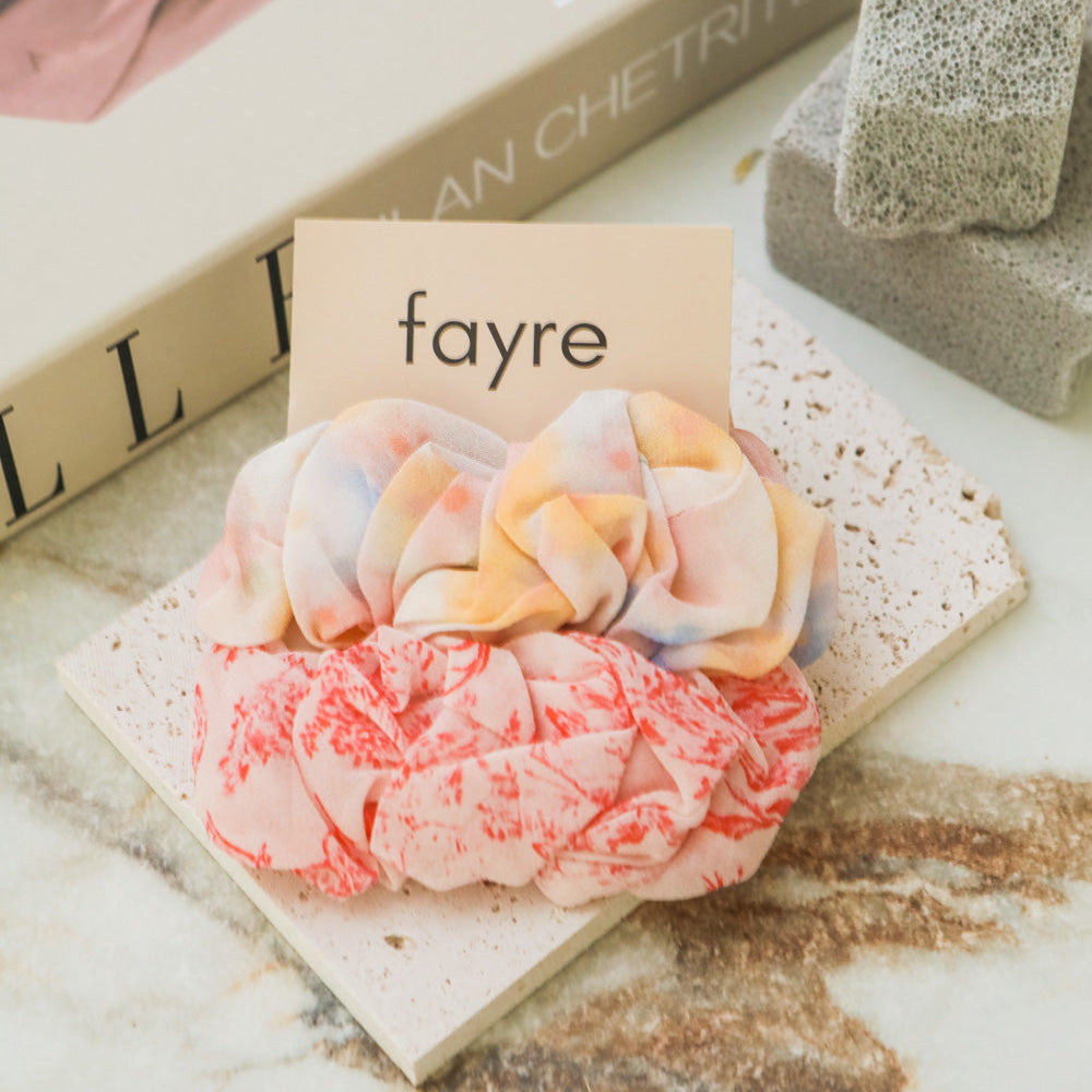 Fayre Silk Chiffon Scrunchie Duo