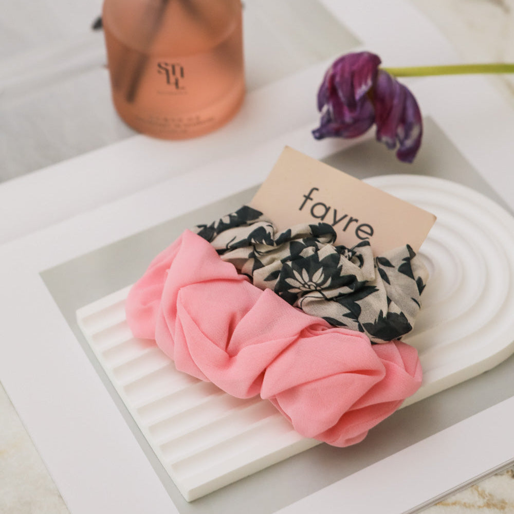 Fayre Silk Chiffon Scrunchie Duo