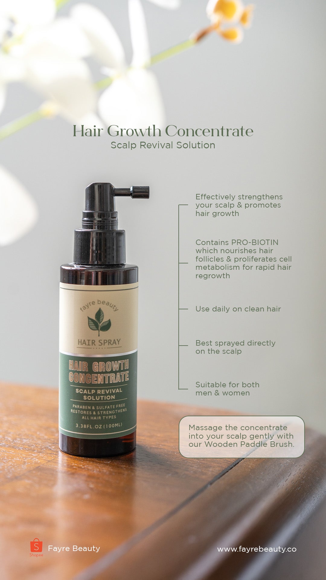 Fayre Hair Growth Concentrate + Paddle Brush Promo Bundle